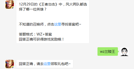 12月29日的王者出击中，风火两队都选择了哪一位英雄？